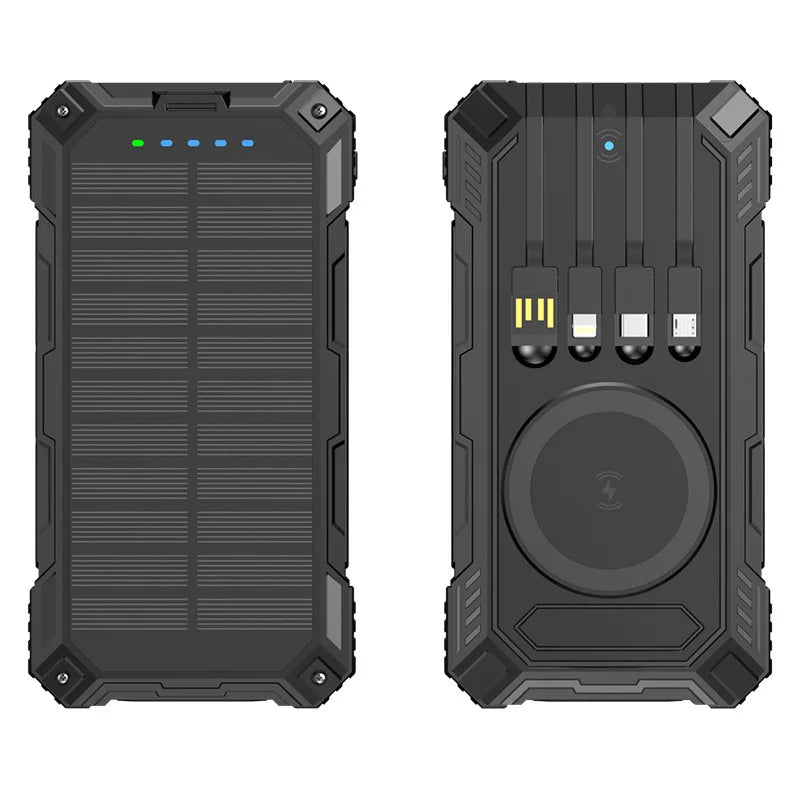 Portable Solar Power Bank Pd22.5W Fast Charging 20000Mah Large Capacity, Wireless Fast Charging and Comes with 4 USB Cable Mobile Power Supply, with Strong Light Led Light, Solar Power Bank Fast Rechargeable Battery