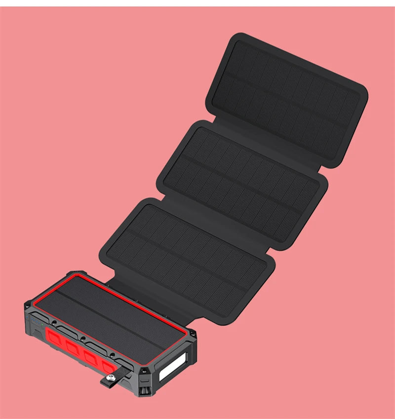 20000mAh Hand Crank Solar Power Bank with Foldable 4 Solar Panel Wireless Charger Dual USB Powerbank for iPhone 16 Xiaomi Huawei