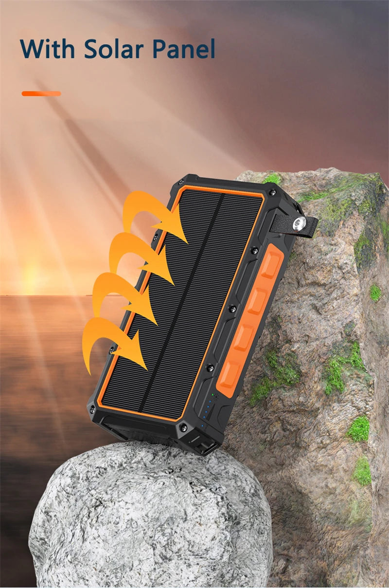 20000mAh Hand Crank Solar Power Bank with Foldable 4 Solar Panel Wireless Charger Dual USB Powerbank for iPhone 16 Xiaomi Huawei