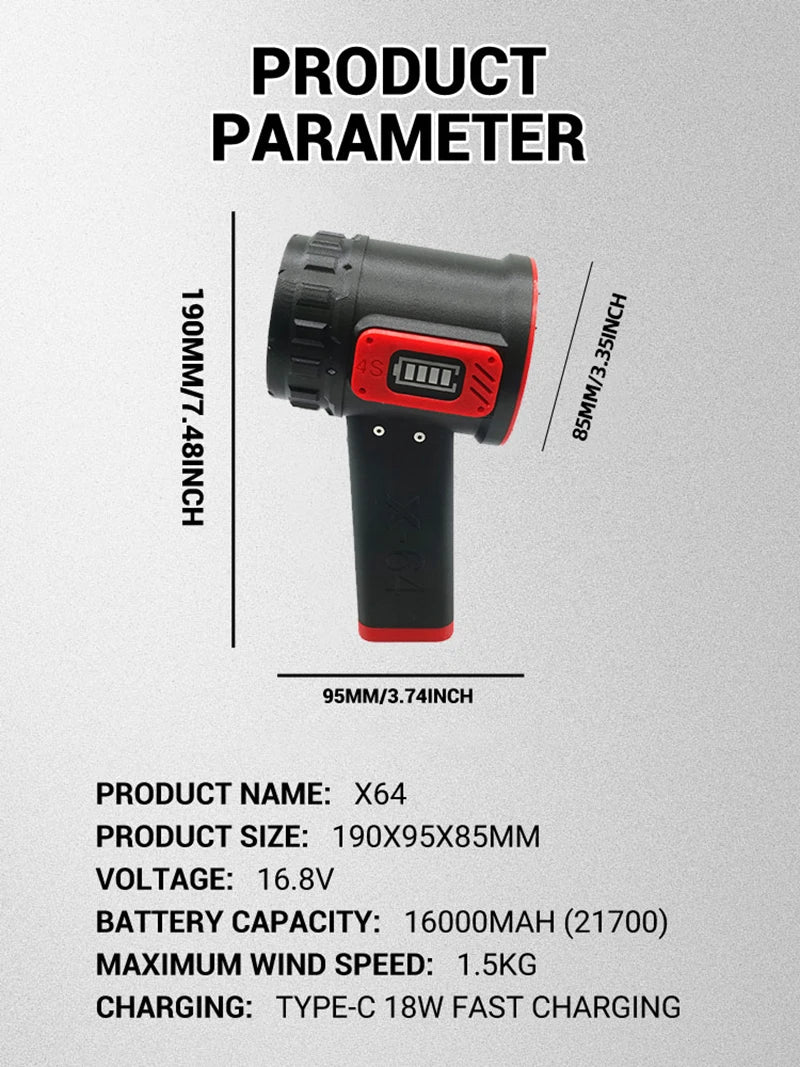 X64 Mini Turbo Fan Thrust 1500G Wind Speed 240km/h Car Violent Blower Handheld Turbo Jet Fan Brushless Motor High Power Duct Fan