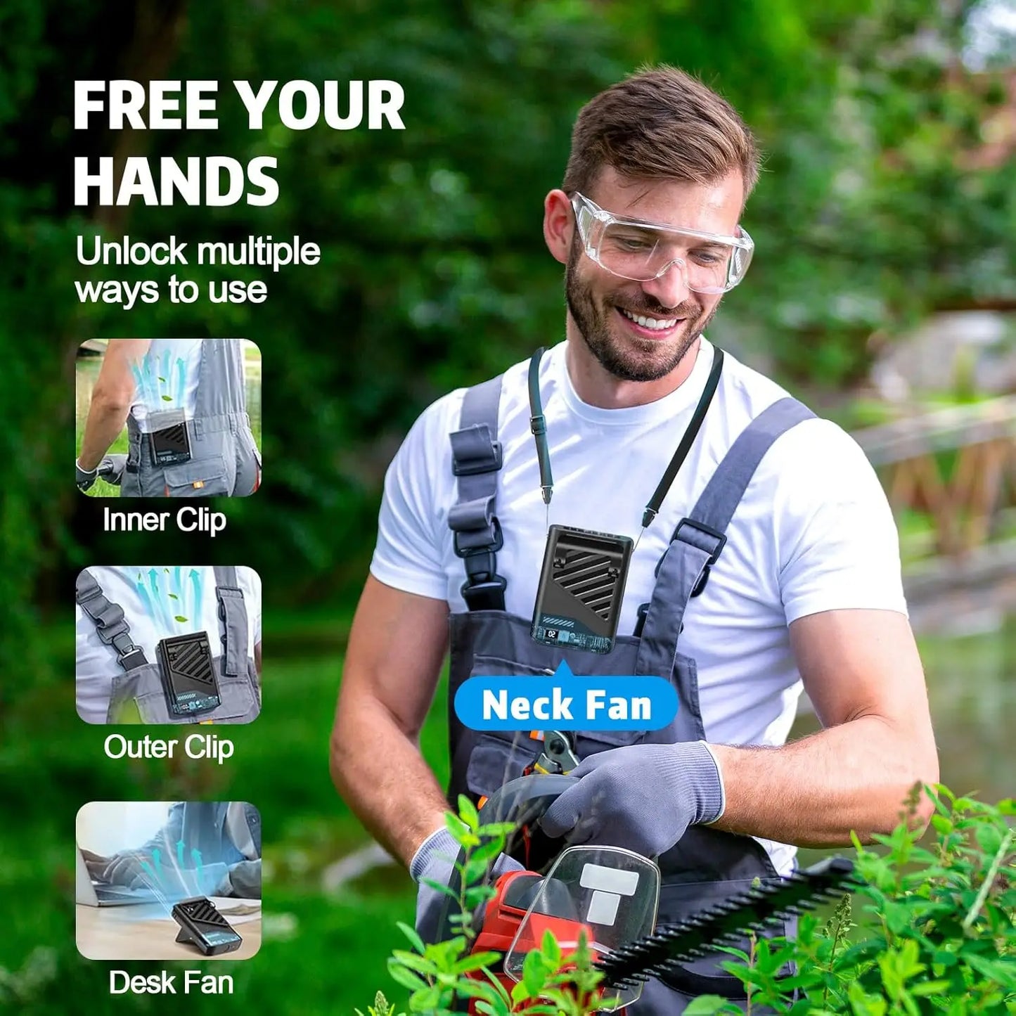 Portable Waist Fan with Belt Clip, Neck Hanging Clip-on Shirt Fan, Wearable Outdoor Camping Neck Fan for Men And Women, Black