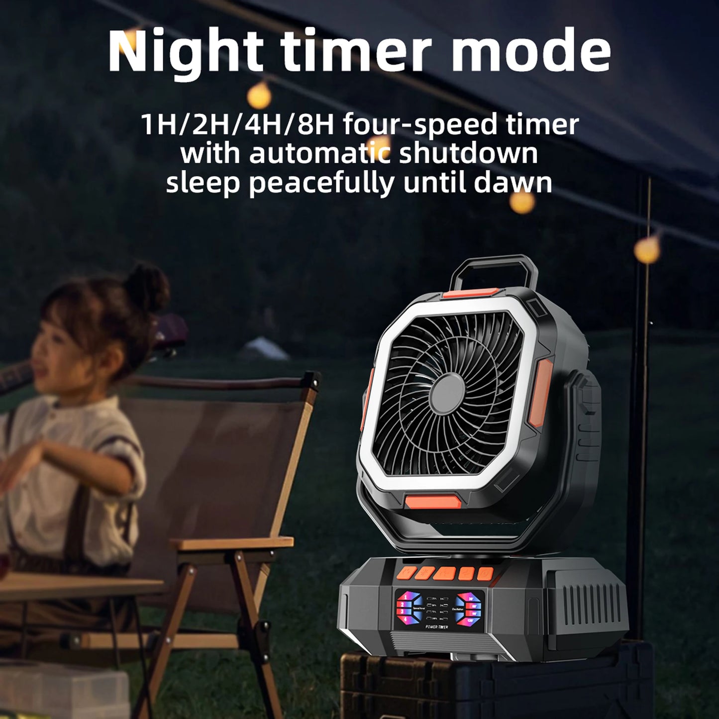 Camping Fan 40000mAh Battery Powered Fan Rechargeable 4 Speeds with LED Lantern - Portable Outdoor Tent Fans with Hanging Hook