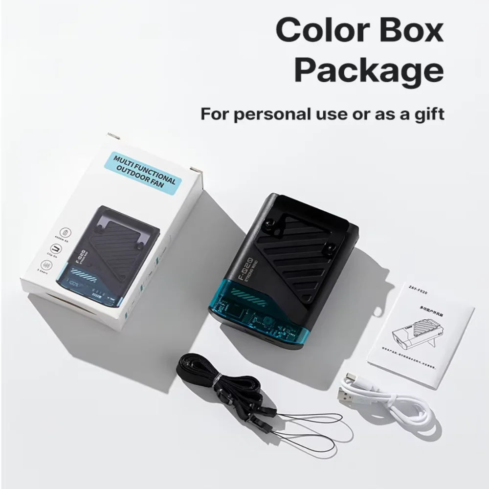 Portable Waist Fan with Belt Clip, Neck Hanging Clip-on Shirt Fan, Wearable Outdoor Camping Neck Fan for Men And Women, Black