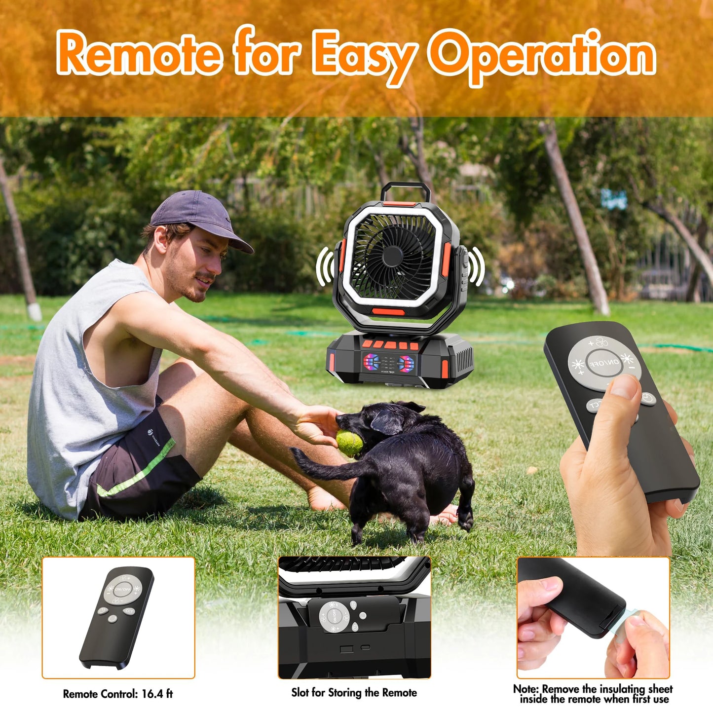 Camping Fan 40000mAh Battery Powered Fan Rechargeable 4 Speeds with LED Lantern - Portable Outdoor Tent Fans with Hanging Hook