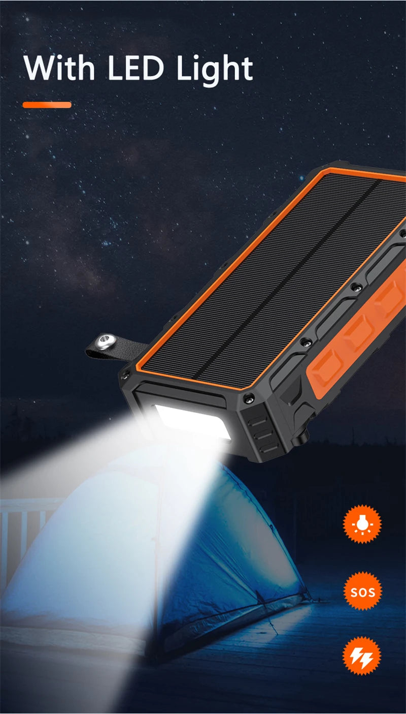 20000mAh Hand Crank Solar Power Bank with Foldable 4 Solar Panel Wireless Charger Dual USB Powerbank for iPhone 16 Xiaomi Huawei