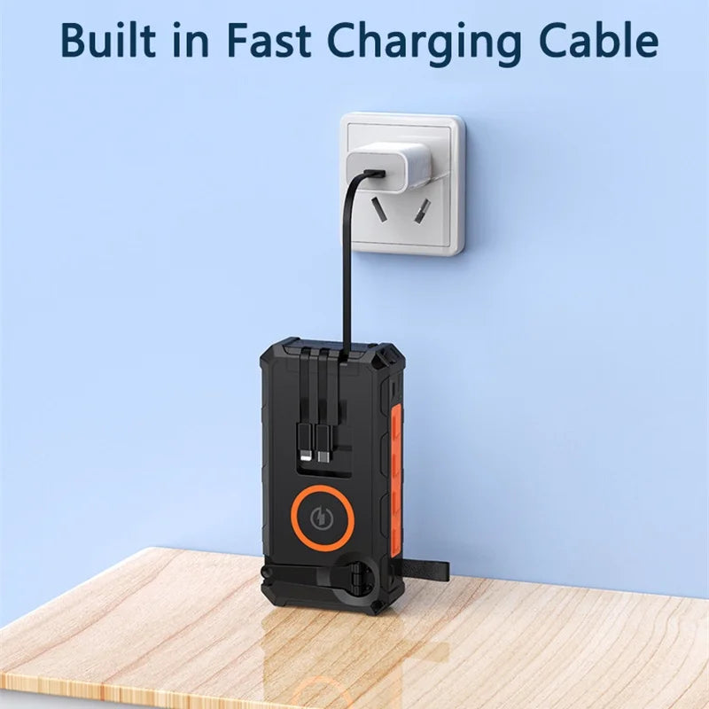 20000mAh Hand Crank Solar Power Bank with Foldable 4 Solar Panel Wireless Charger Dual USB Powerbank for iPhone 16 Xiaomi Huawei