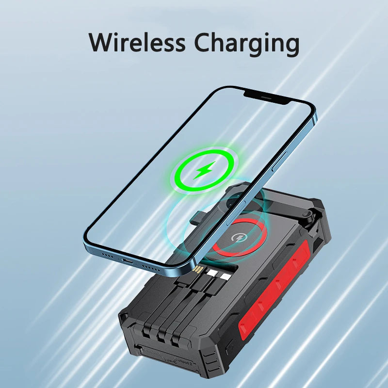 20000mAh Hand Crank Solar Power Bank with Foldable 4 Solar Panel Wireless Charger Dual USB Powerbank for iPhone 16 Xiaomi Huawei