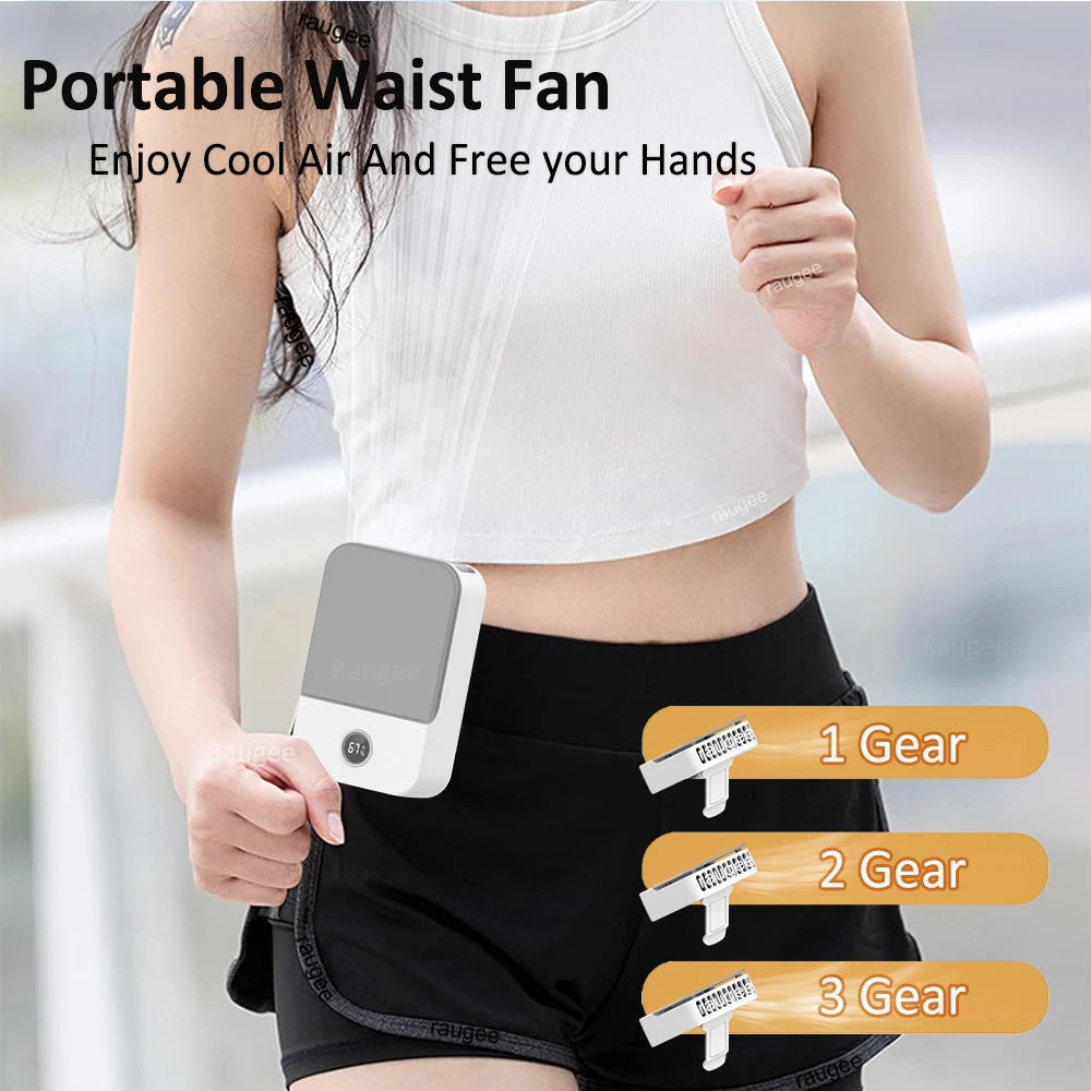 Portable Waist Fan Hanging Neck Fan Mini USB Rechargeable Portable Waist Clip Fan for Outdoor Sports Working Travel Small Fan