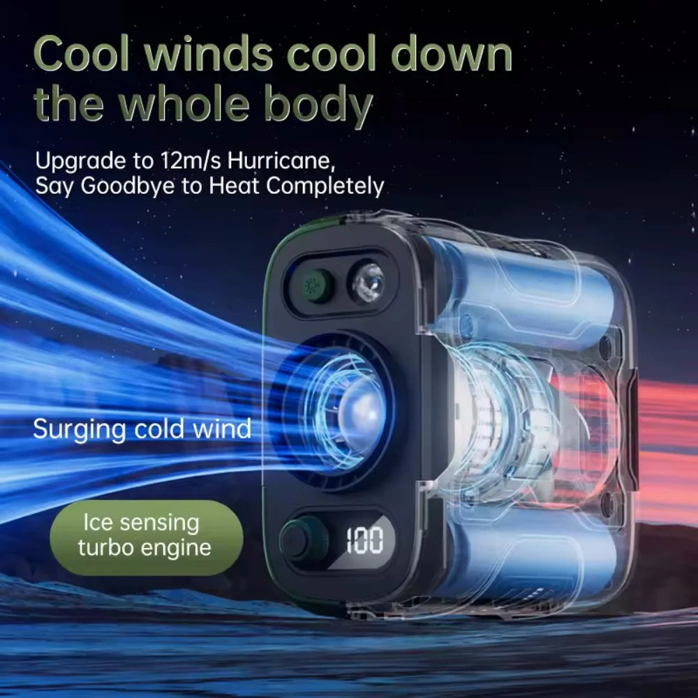 3 In 1 6000mAh Waist Fan Portable Handheld Hanging Neck Fan Ultra-Strong Wind with Phone Charging LED Light for Outdoor Working