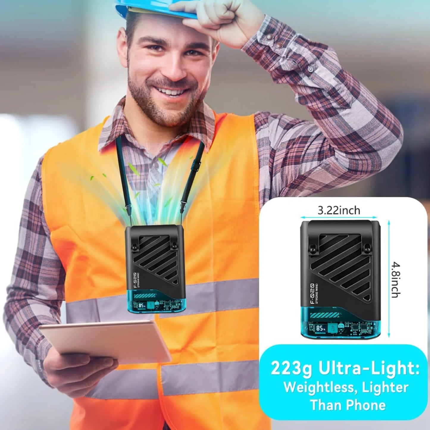 Portable Waist Fan with Belt Clip, Neck Hanging Clip-on Shirt Fan, Wearable Outdoor Camping Neck Fan for Men And Women, Black