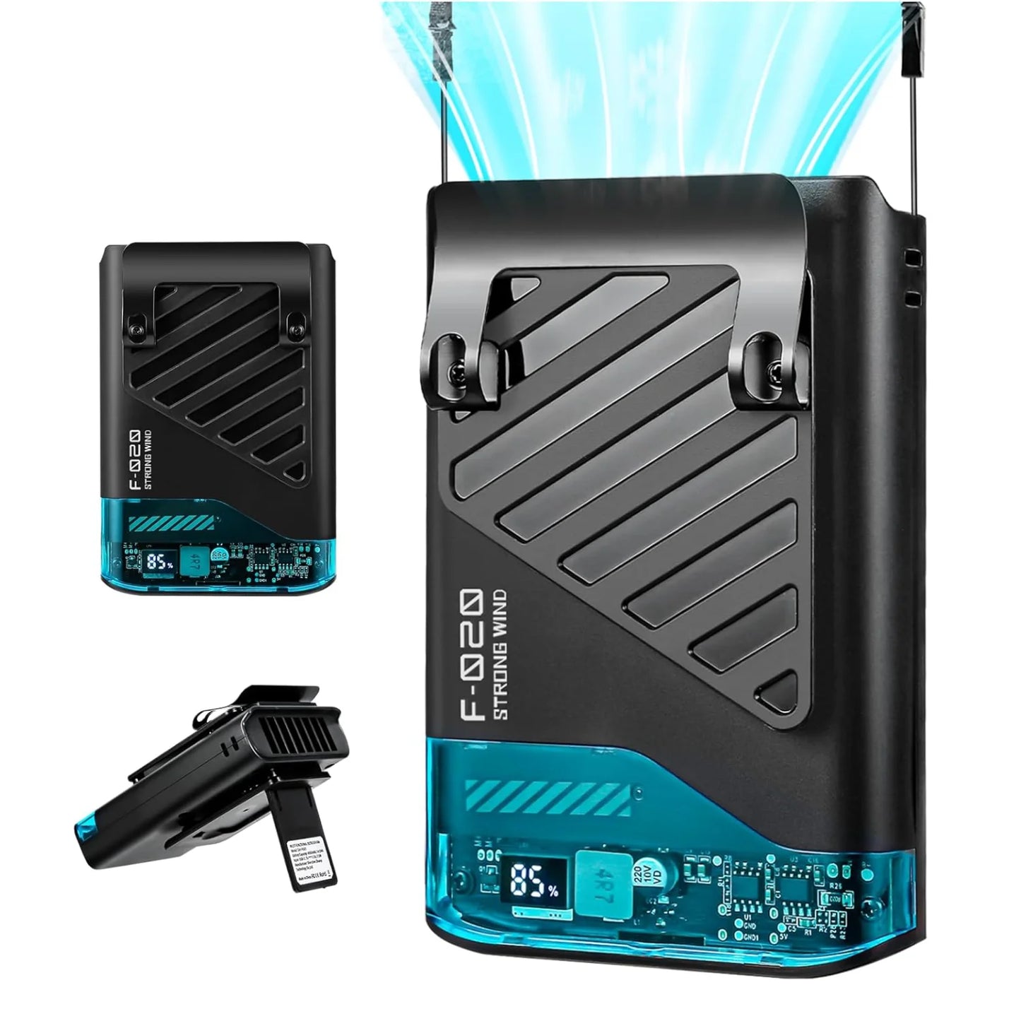 Portable Waist Fan with Belt Clip, Neck Hanging Clip-on Shirt Fan, Wearable Outdoor Camping Neck Fan for Men And Women, Black