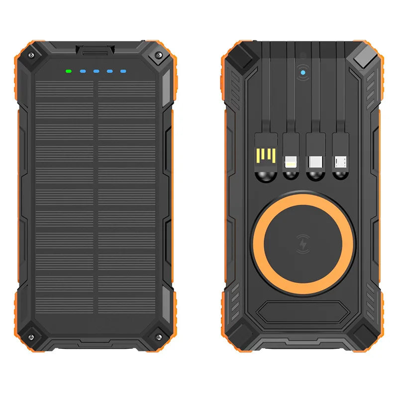 Portable Solar Power Bank Pd22.5W Fast Charging 20000Mah Large Capacity, Wireless Fast Charging and Comes with 4 USB Cable Mobile Power Supply, with Strong Light Led Light, Solar Power Bank Fast Rechargeable Battery