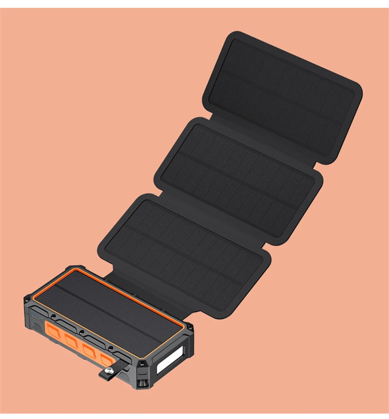 20000mAh Hand Crank Solar Power Bank with Foldable 4 Solar Panel Wireless Charger Dual USB Powerbank for iPhone 16 Xiaomi Huawei