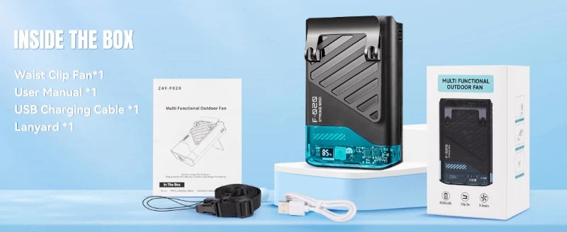 Portable Waist Fan with Belt Clip, Neck Hanging Clip-on Shirt Fan, Wearable Outdoor Camping Neck Fan for Men And Women, Black