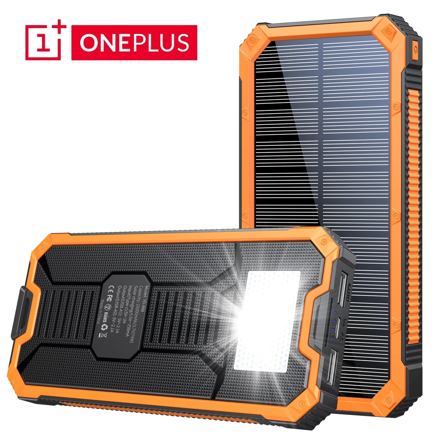 20000mAh Solar Power Bank Large Capacity Wireless Fast Charging Built in Cable With LED Light Enmergency Battery For iPhone New