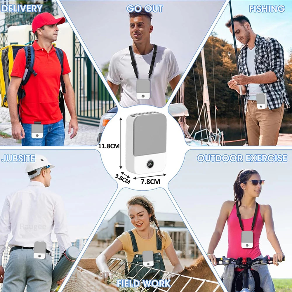 Portable Waist Fan Hanging Neck Fan Mini USB Rechargeable Portable Waist Clip Fan for Outdoor Sports Working Travel Small Fan