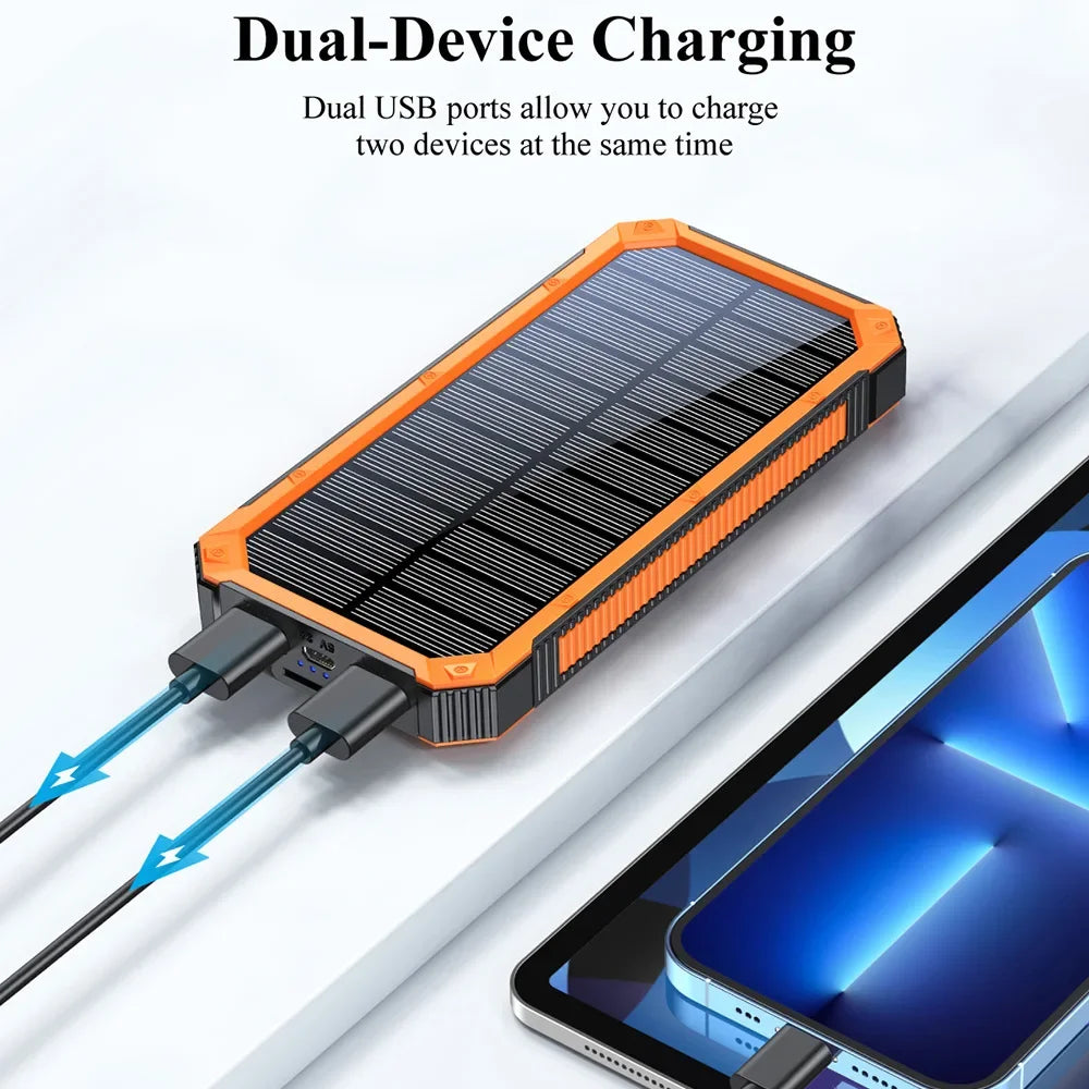 20000mAh Solar Power Bank Large Capacity Wireless Fast Charging Built in Cable With LED Light Enmergency Battery For iPhone New