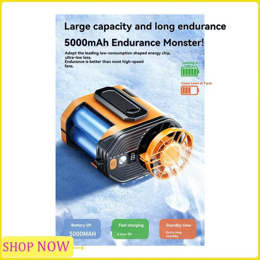 Outdoor Hanging Neck Fan Hanging Neck Fan Strong Wind Withpower Bank LED Lighting Forsports Outdoor Working