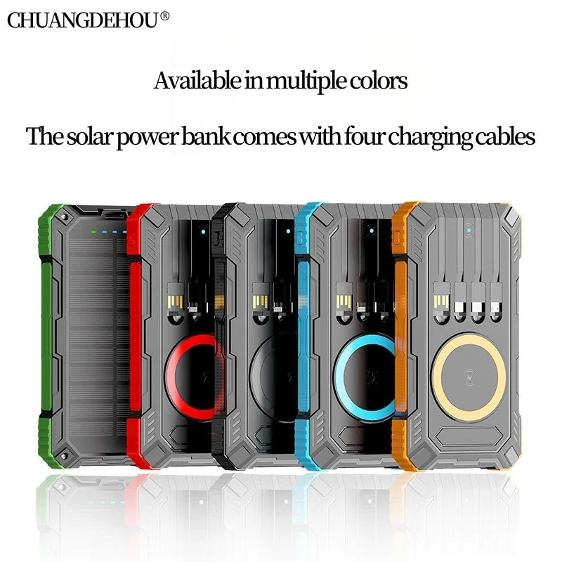 Portable Solar Power Bank Pd22.5W Fast Charging 20000Mah Large Capacity, Wireless Fast Charging and Comes with 4 USB Cable Mobile Power Supply, with Strong Light Led Light, Solar Power Bank Fast Rechargeable Battery